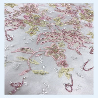 Tissu en dentelle de tulle brodé de fleurs 3D en or rose, orné de perles et de strass, avec maille de sequins lourds, vente en gros d'usine