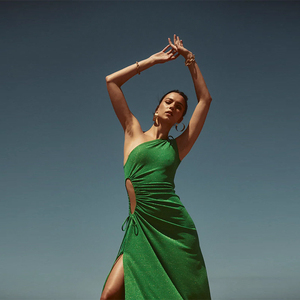 <span class=keywords><strong>Abito</strong></span> con scollo <span class=keywords><strong>monospalla</strong></span> <span class=keywords><strong>verde</strong></span> foresta lungo Modulare alti e una Silhouette minimalista veste le donne - Product Image 5