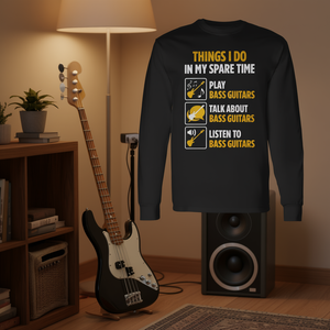 Camiseta de manga larga para músico bajista, Play Talk Listen Bass Guitar Spare Time - Product Image 3