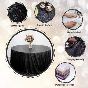 Mantel de Terciopelo Negro para Mesa Redonda de 6 pies, para Decoración de Bodas - Product Image 2