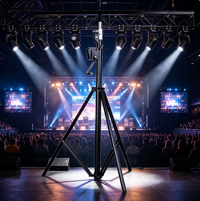 4.5M Portable Iron Stage Light Stand Hand Crank Winch Tripod T Bar DJ Lighting Stand 100kg Load Quick Connection for Concert
