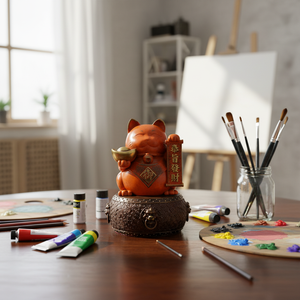 연회색 마네키네코 동물 조각 예술 맞춤 제작 브론즈 조각 장식품 중국 스타일 실물 크기 - Product Image 1