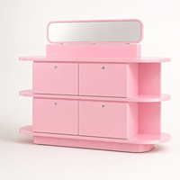 Comptoir de présentation en métal rose de luxe sur mesure avec miroir, tiroirs verrouillables, étagères incurvées, armoire de rangement esthétique