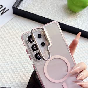 Coque de téléphone magnétique anti-jaunissement avec support d'objectif métallique supérieur pour Samsung A57 A37 A56 A36 S26 Ultra avec sangle de téléphone et couverture PC dégradée - Product Image 3