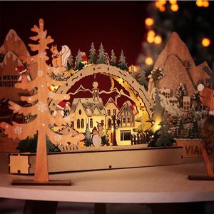 Luces LED navideñas, arcos, ciudad antigua, corte láser de invierno, escenas navideñas, decoraciones de pueblo navideño de madera - Product Image 2