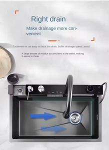 Fregadero de Cocina FSH 2025 OEM de Compuesto Negro con Cascada LED, Lavaplatos y Grifo Inteligente, Fregadero de Acero Inoxidable con Lavavajillas - Product Image 6