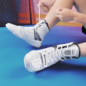 Boxing Boxing Shoes High Top Lace Up Slip Resistant For Men Women Training Combat Sports Gym Workout 39-45 White Black - Product Image 3