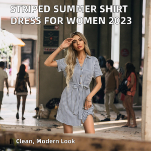 Vestido Midi Casual de Gasa para Mujer 2023 con Cintura Imperio, Detalle de Lazo y Rayas Lisas Teñidas - Product Image 2