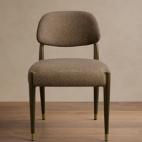 Chaises de salle à manger Ferly de style moderne du milieu du siècle, rembourrées en bouclette, avec structure en bois massif et embouts en laiton, pour la salle à manger de la maison, la décoration de la villa