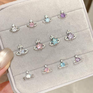 Boucles d'oreilles coréennes EH392, collection Saturn, style occidental, <span class=keywords><strong>reine</strong></span>, mère, zircon, tendance, en acier inoxydable, mignonnes, exquises, petites boucles d'oreilles - Product Image 1