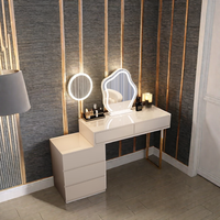 Table de toilette moderne en bois de luxe personnalisée pour filles avec miroir sur pied à LED, tiroirs, design de panneau pour hôtel et salon