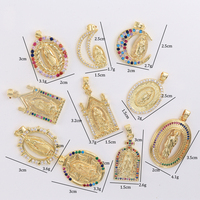 En gros 18k Plaqué Or Vierge Marie Diamant Médaille Charme Bijoux Religieux Chapelet Connecteur Making Kit Fournitures Laiton Principal