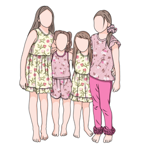 Ensemble de robes assorties pour filles, col rond sans manches, imprimé floral confortable, en fibre de protéines de lait personnalisée - Product Image 2