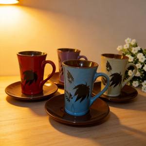 <span class=keywords><strong>Taza</strong></span> y Platillo de Gres Reactivo de Nuevo Diseño para Café/Té - Marca HARVIT, Estilo Zen Asiático, Regalos Empresariales - Product Image 2