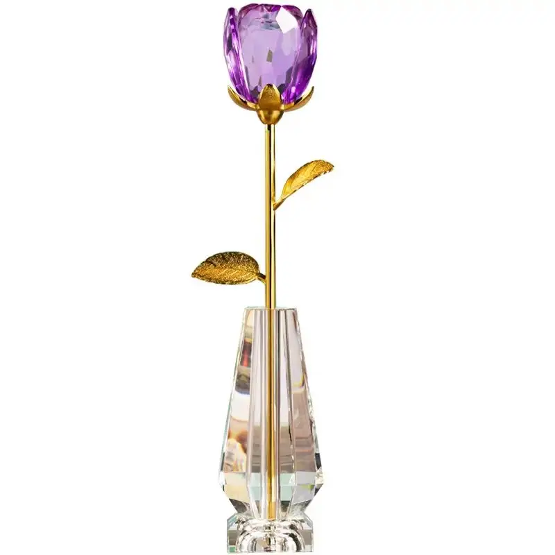 Honor Of Crystal Customized Gifts Exquisite Carved Quartz Carving Crystal Rose Flower For Wedding