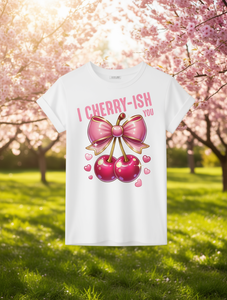 T-shirt da donna con stampa ciliegie, manica corta, girocollo, vestibilità ampia, top casual estivo con fiocco, motivo ciliegie rosa - Product Image 2