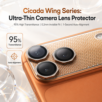 HONATOP Protection d'objectif de téléphone portable 2-en-1, verre trempé de qualité AAA 9H, revêtement AR, cadre en acier inoxydable PVD, 0,1 mm d'épaisseur