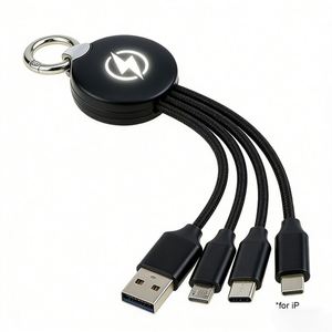 3-in-1 Multi-Function Fast <b>Charging</b> Keychain USB Charger <b>Cable</b> with Custom LED Luminous Logo Wholesale Custom Promotional Gifts - Product Image 1
