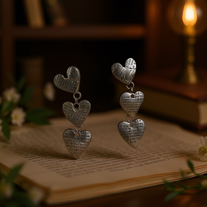 Orecchini Pendenti a Cuore in Argento Tibetano, Stile Vintage con Scritta Testurizzata, Regalo per Donne, Gioielli in Lega Placcati Argento Antico - Product Image 2