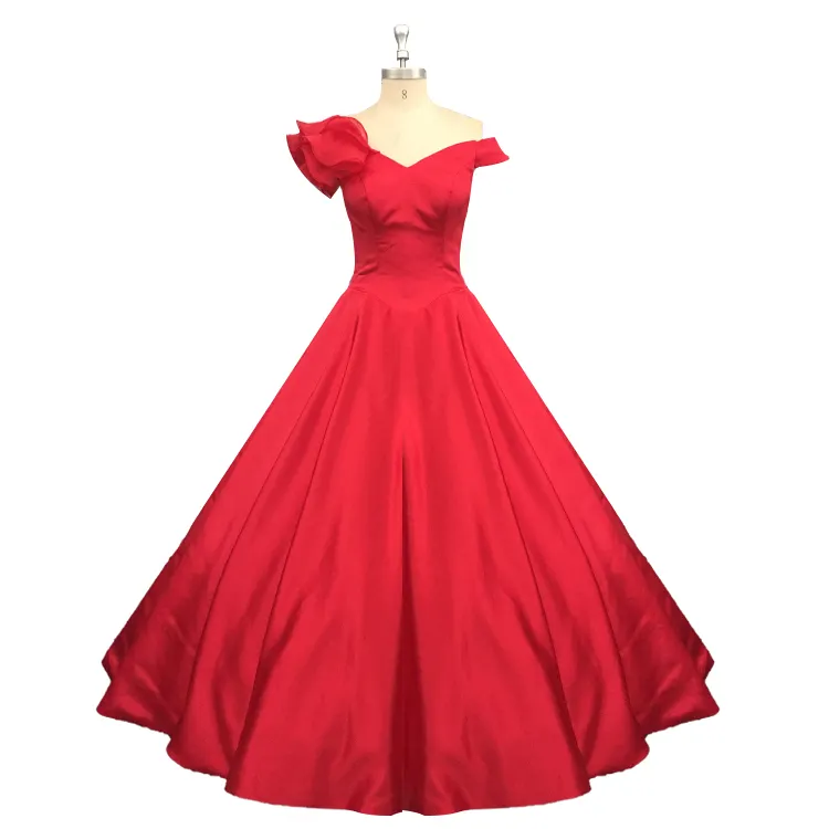 Red Wedding Dress Bridal Gown Off Shoulder Satin Fabric Elegant Bridal Dresses Ball Gown