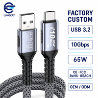Câble USB 3.2 Gen 2 10 Gbps 65W 3A USB-A vers USB-C professionnel LUNG KAY pour disque dur, PC, tablette, SSD – Personnalisation OEM/ODM