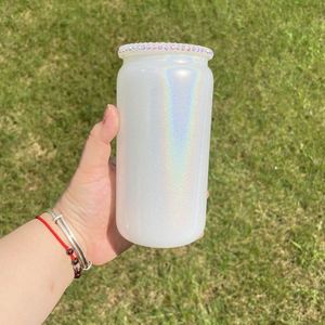 Vaso de Vidrio Sublimable de 16oz con Tapa Brillante y Diamantes, en Blanco, Azul, Rosa, Plateado y Morado, Disponible en Almacén de EE. UU. - Product Image 5