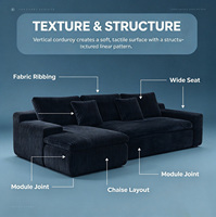 Canapé modulaire en velours côtelé beige, forme en L avec chaise longue et coussins moelleux, directement de l'usine Jiabaijia