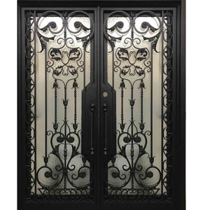 Portes d'entrée traditionnelles en fer forgé Qifan avec panneaux en verre et motifs décoratifs en spirale pour usage extérieur - Product Image 5