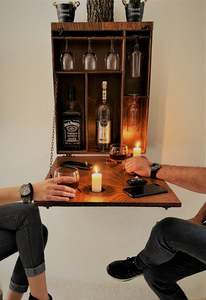 JUNJI Gabinete de Madera Personalizado <span class=keywords><strong>para</strong></span> Colgar Whisky en la Pared, Minibar de Madera, Almacenamiento <span class=keywords><strong>para</strong></span> Vino y Copas, Caja de Regalo Grabada - Product Image 2