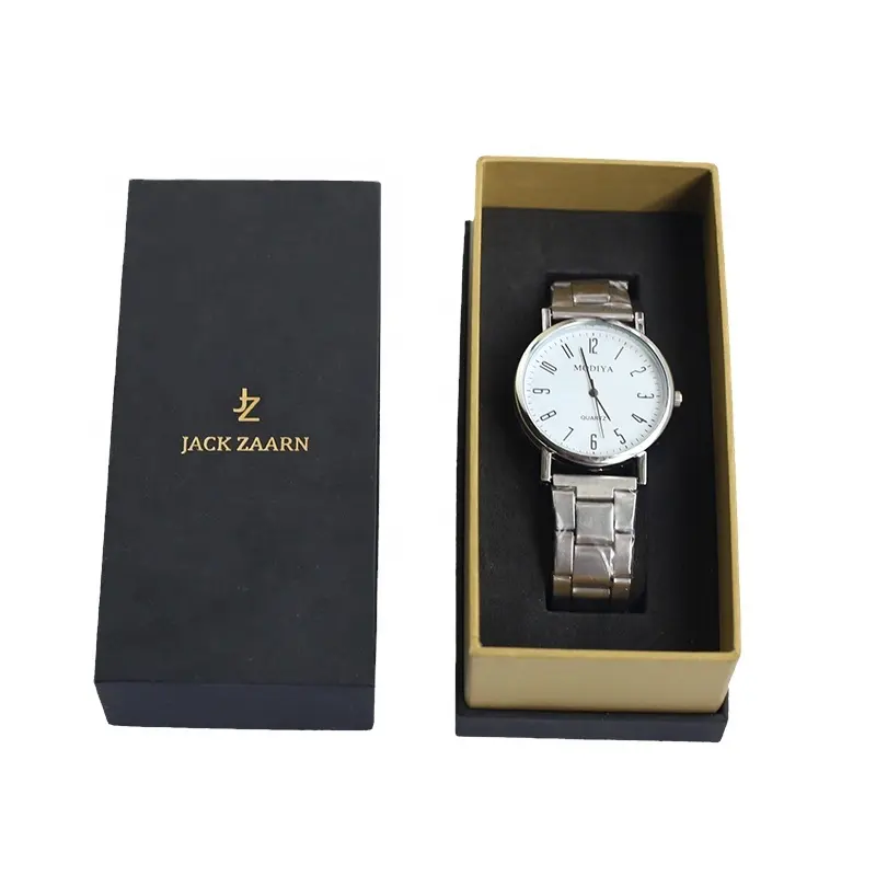 Caja de embalaje de reloj de papel con logotipo personalizado de lujo de nuevo estilo, caja de regalo de almacenamiento de reloj de cartón, caja negra de reloj