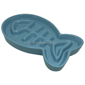 Alimentador de animal de estimação, tigela para cães e gatos em formato de peixe, tigela de cerâmica, alimentador lento - Product Image 1