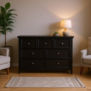 Comò Moderno a 7 Cassetti Nero, Mobile per Soggiorno, Armadio per Vestiti e Biancheria da Letto - Product Image 2