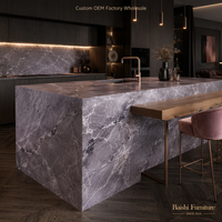 Meubles de cuisine modulaires modernes noirs avec évier, comptoir en bois massif et verre, robinet inclus, îlots, solution complète pour