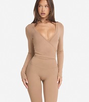 OEM Vente Chaude Haut Bandeau Très Élastique Doux pour la Peau Femme Top Cache-cœur Licou Col V Sexy Soutien-gorge Top Danse Pilates Nœud Ballet Top Élégant