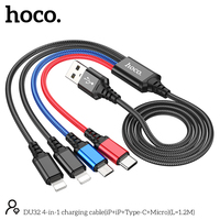 HOCO OEM DU32 Kabel Pengisian Daya Tenun Nilon Paduan Aluminium 4-In-1 Mikro Tipe-c + IP + IP 1.2M