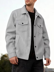 Blouson <span class=keywords><strong>en</strong></span> <span class=keywords><strong>velours</strong></span> <span class=keywords><strong>côtelé</strong></span> uni pour homme avec revers – <span class=keywords><strong>Manteau</strong></span> de travail décontracté polyvalent au style jeune et tendance - Product Image 3