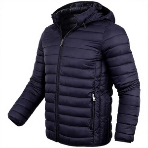 Best Men <b>Canvas</b> Puffer Jacket Stand OEM Custom Navy Winter Insulated Reversible Breathable Stripe Design Warm Casual Outdoor - Product Image 2