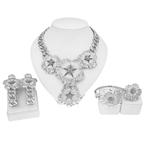 Juego de Joyería de Flores Chapadas en Oro Zhuerrui, Collar de Cadena Gruesa con Flores Esmaltadas, Juego de Aretes y Pulsera para <span class=keywords><strong>Mujer</strong></span> H20188 - Product Image 4