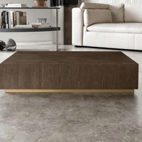 Table basse carrée en bois avec placages en chêne, meuble de salon de luxe, table d'appoint relaxante pour canapé