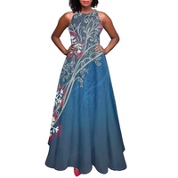 Robe longue élégante en tissu hawaïen sexy, sans manches, sur mesure, fabricant de robes, petites commandes, robe à fleurs Pohutukawa pour femmes
