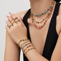 Ensemble de bijoux fins pour femmes, collier, bracelet, boucles d'oreilles et bague en or plaqué 18 carats imperméable avec zircon en forme de trèfle à quatre feuilles, 4 pièces