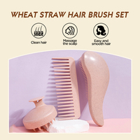 Brosse à Cheveux Shampoing en Paille de Blé, Peigne de Massage Capillaire avec Peigne Démêlant à Dents Larges