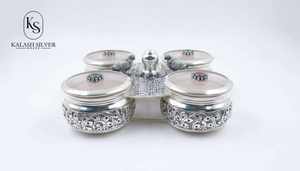 Caja Doble Cuadrada de Plata de Ley 925 Kalash Silver House con Bandeja Nakshi Ornamentada, 695 Gramos, Set de Regalo de Lujo para Puja - Product Image 3