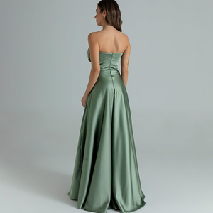 Vestido de Noche Largo Elegante de Satén sin Tirantes, Color Sólido, Espalda Descubierta, Cintura Imperio, Estilo Casual - Product Image 4