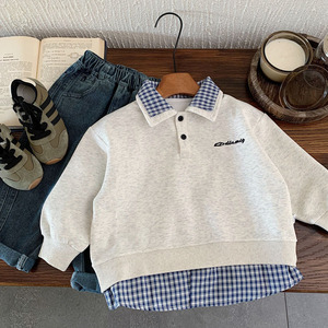 Nouvelle collection automne 2025 : <span class=keywords><strong>Sweat</strong></span>-shirt décontracté pour garçons, ensemble deux pièces à col <span class=keywords><strong>double</strong></span>, style polo, tendance et polyvalent - Product Image 6
