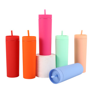 Gobelets personnalisés en plastique de 16 oz, écologiques, anti-fuite, à double paroi, de couleur mate, avec couvercles et pailles, pour la rentrée scolaire et les voyages - Product Image 3