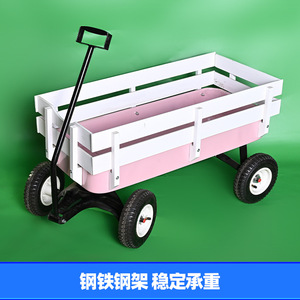Carrito de Herramientas de Jardín de 4 Ruedas, Marco de Acero y Madera Blanca, Desmontable, para Transporte de Herramientas al Aire Libre - Product Image 2