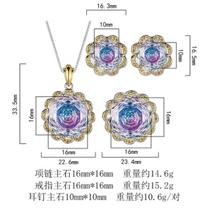 Vintage Eco-friendly Copper Diamond Jewelry <b>Set</b> New Fashion 16-10mm Pink Blue Cubic Zirconia Trendy Pendant <b>Earrings</b> Ring <b>Set</b> - Product Image 6