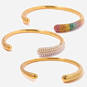 Pulseras de Moda para Mujer, Chapadas en Oro de 18K, Diseño Abierto, Joyería Minimalista, Regalo con Piedras de Colores y Perlas - Product Image 1