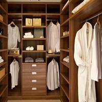 Lemari Pintu Engsel Kayu Lapis MDF Melamin 18mm Desain Modern Buatan Khusus Walk-in Wardrobe untuk Kamar Tidur dengan Lampu LED